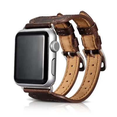 Latest Design Wholesale Price 38mm 42mm Double Straps Coffee Leather Watch Strap